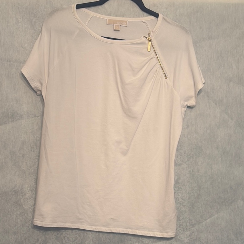 Michael Kors Cream Asymmetrical Short Sleeve Tee